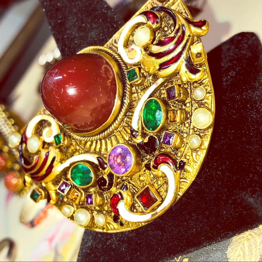 Antique Genuine Gemstone Enamel Buckle/Pendant